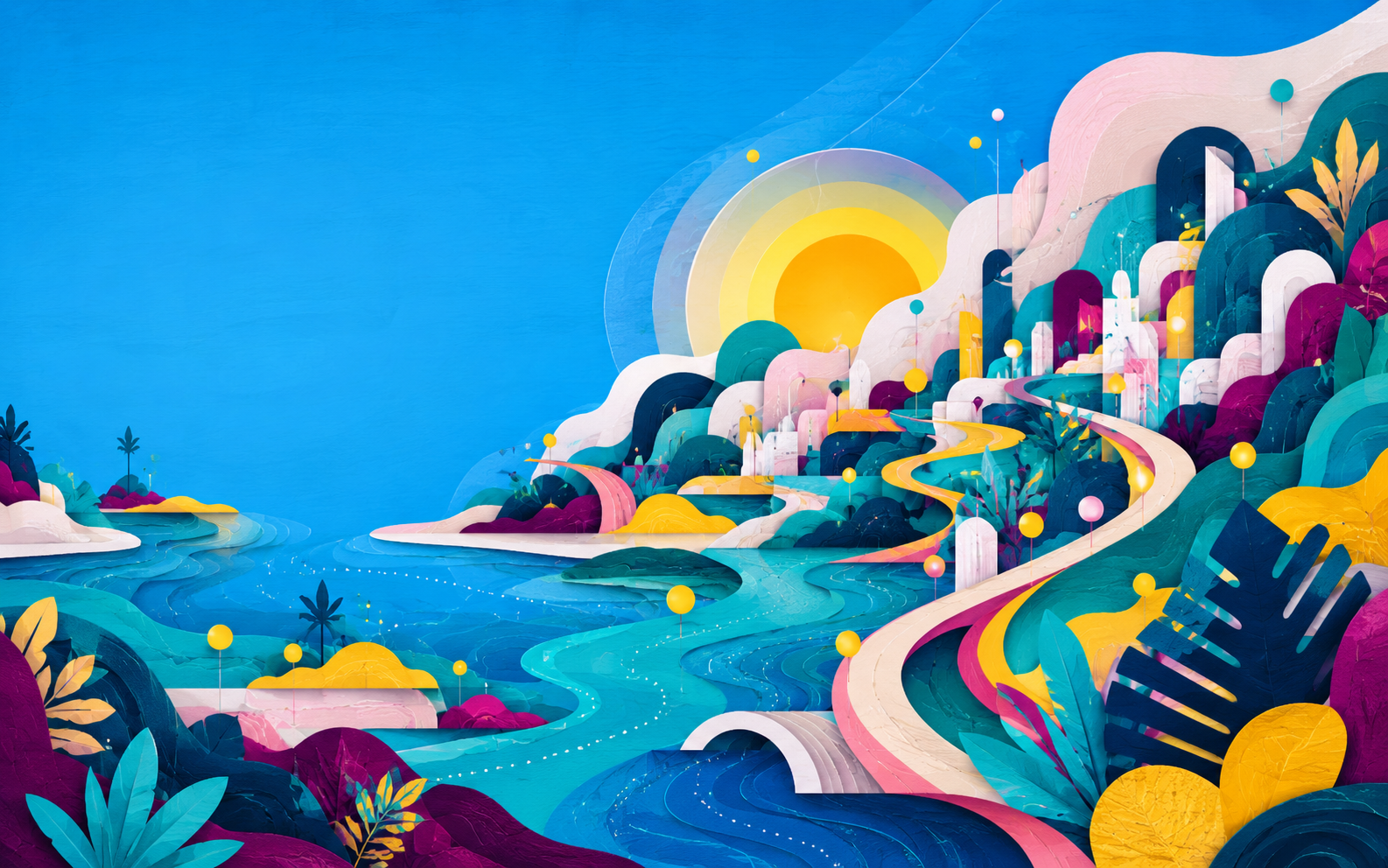 Colourful abstract coastal cityscape
